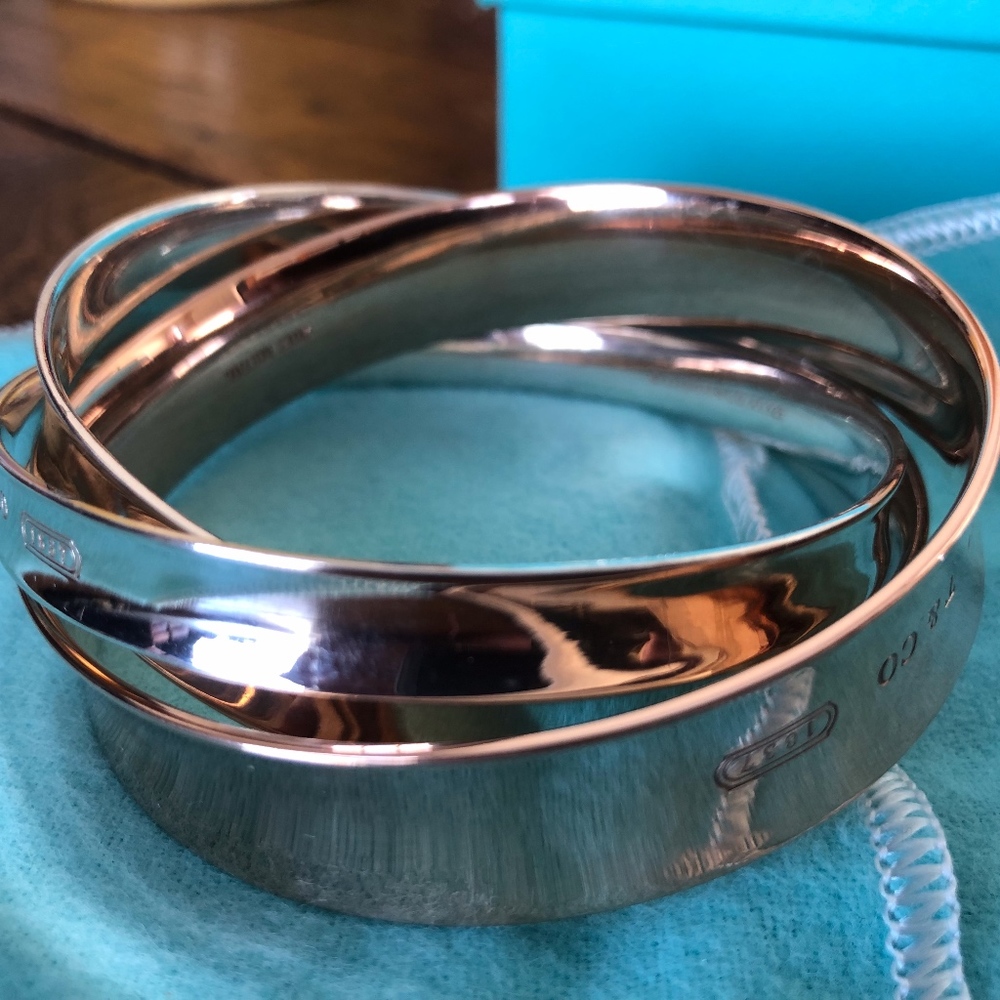 Tiffany Sterling Silver Rubedo 1837 3 Link Bangle